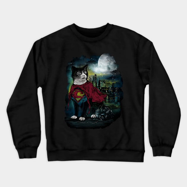 Super meow, Hero of the night Crewneck Sweatshirt by stark.shop